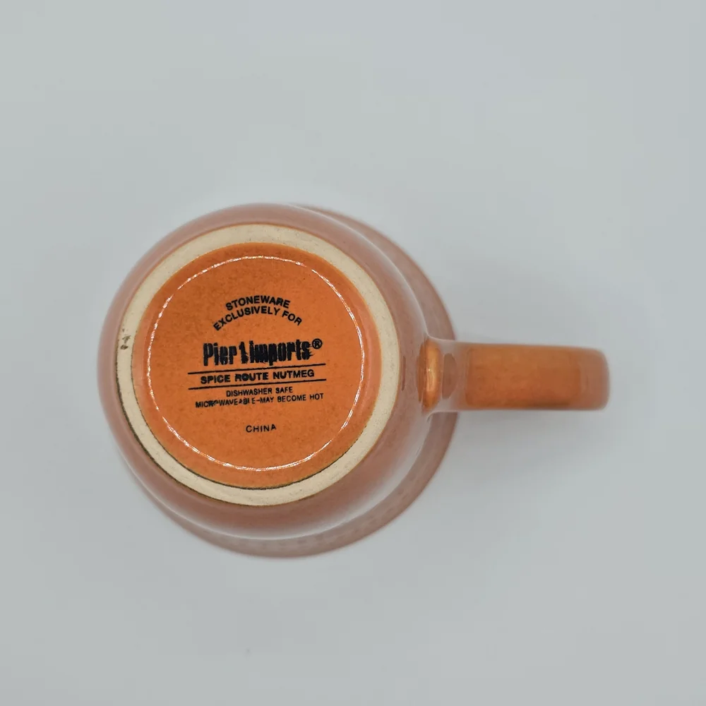 Pier 1 Imports Spice Route Nutmeg Stoneware Coffee Mug Beaded Rim Pumpkin Orange